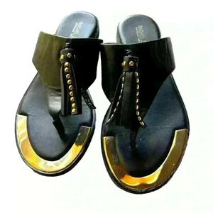 Rachel Zoe Leather Sandals Black And Gold Tassel Size 6